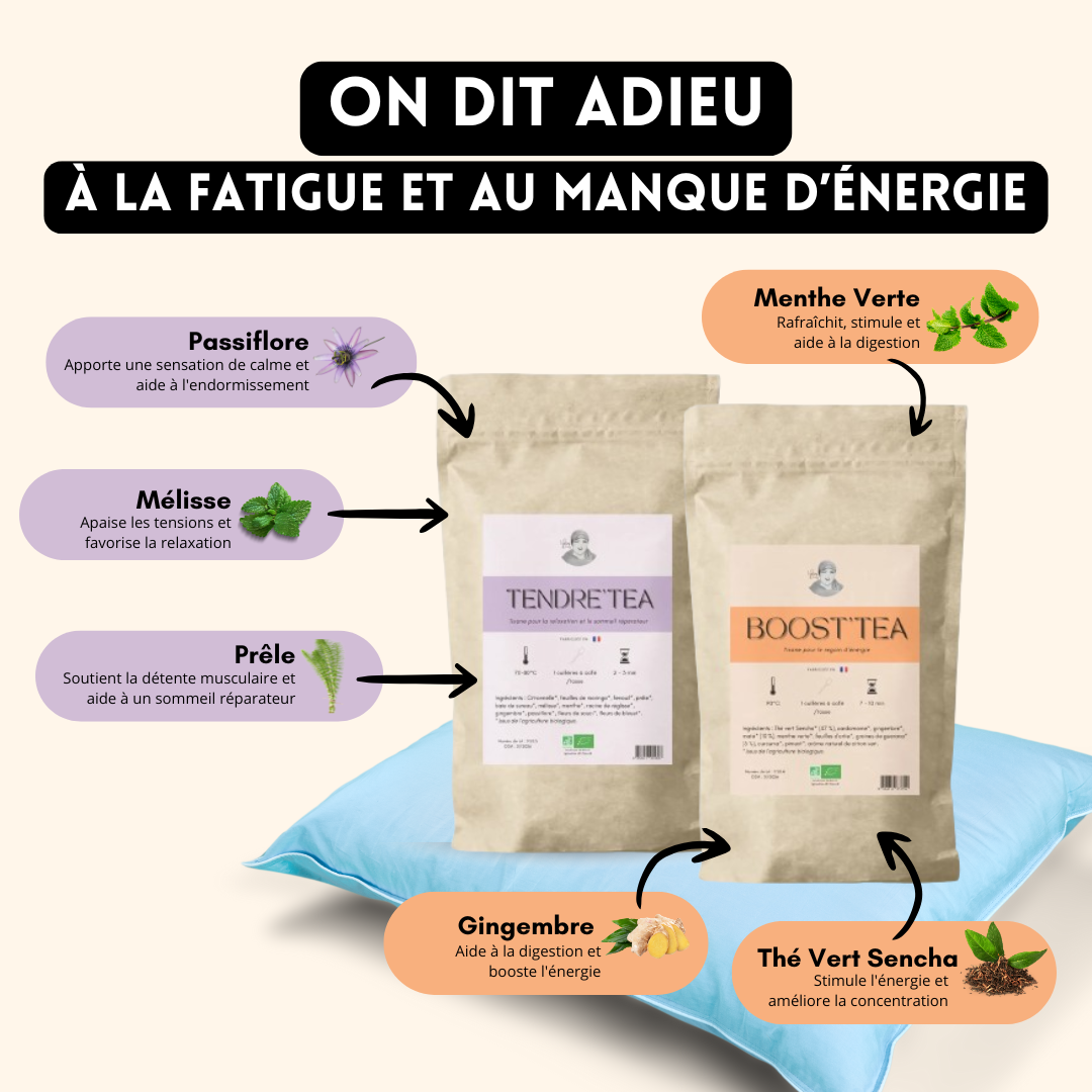 Duo of Herbal Teas for Energy & Relaxation (1 boost tea + 1 gentle tea) - 2 x 100 grams - Organic