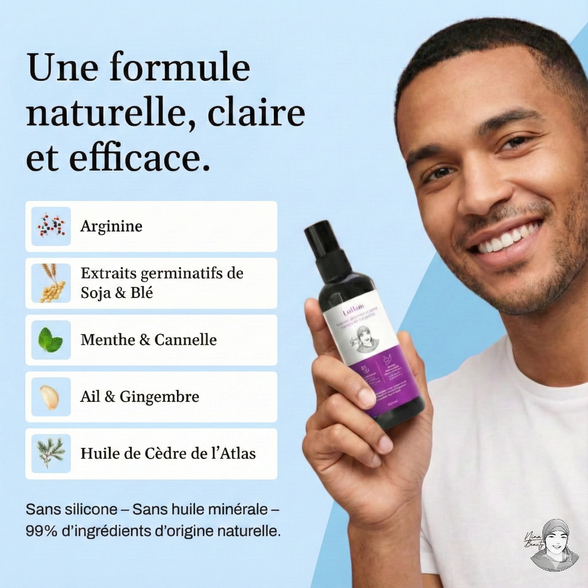 Lotion Pousse Extrême & Anti Chute de Cheveux - 100 ml - Sans Rinçage - Homme