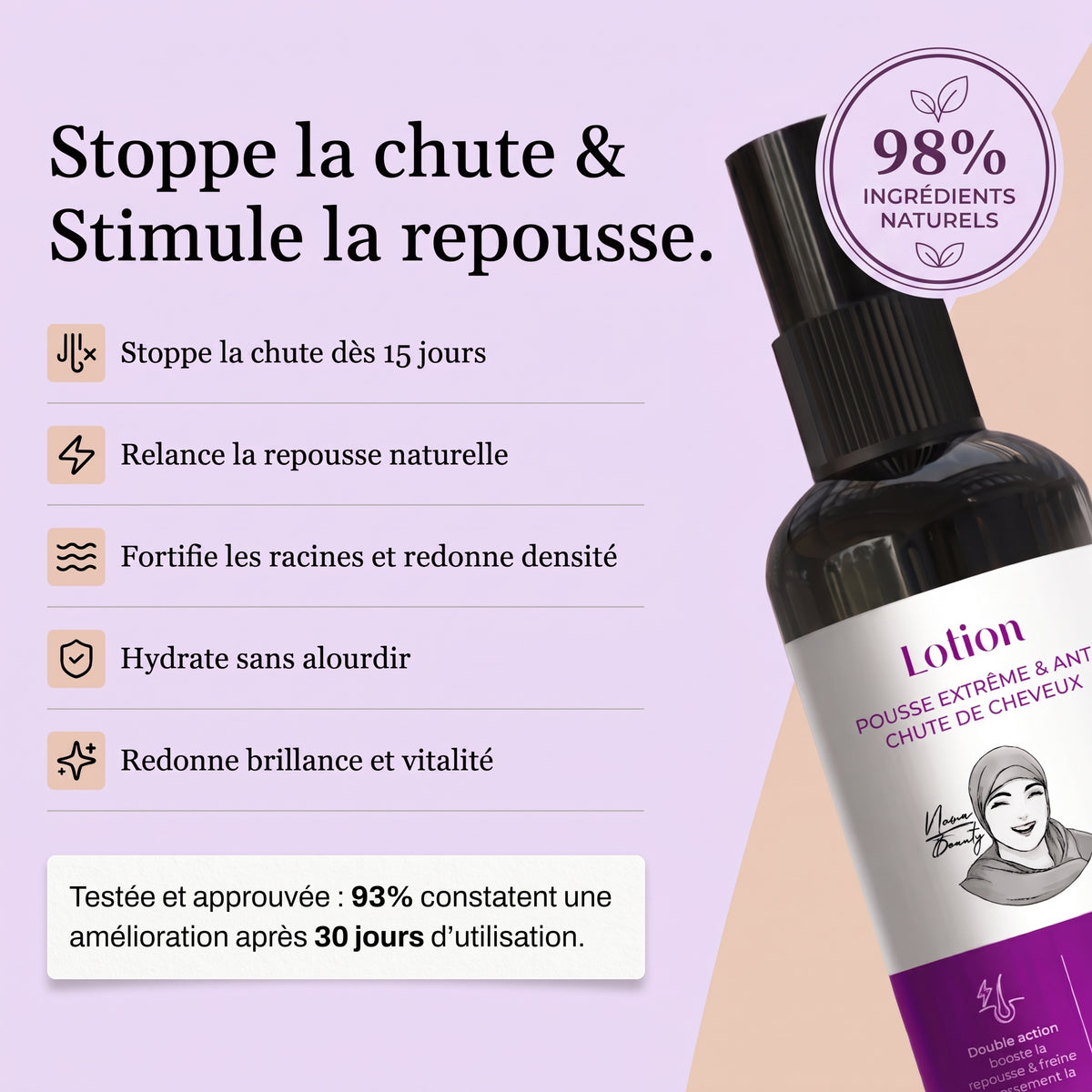 Lotion Pousse Extrême & Anti Chute de Cheveux - 100 ml - Sans Rinçage